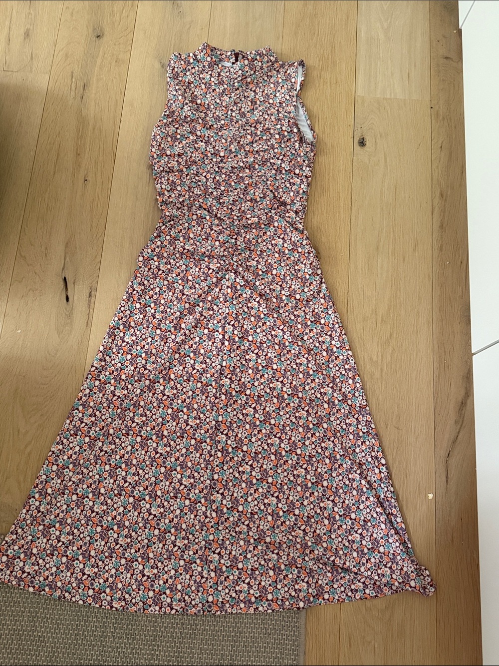 Sea New York Sleeveless Floral Midi Dress in Coral, White & Blue